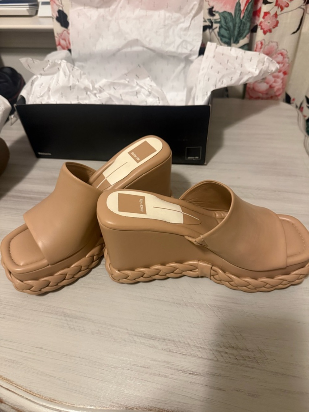 Dolce Vita Tan Braided-Platform Wedge Mules